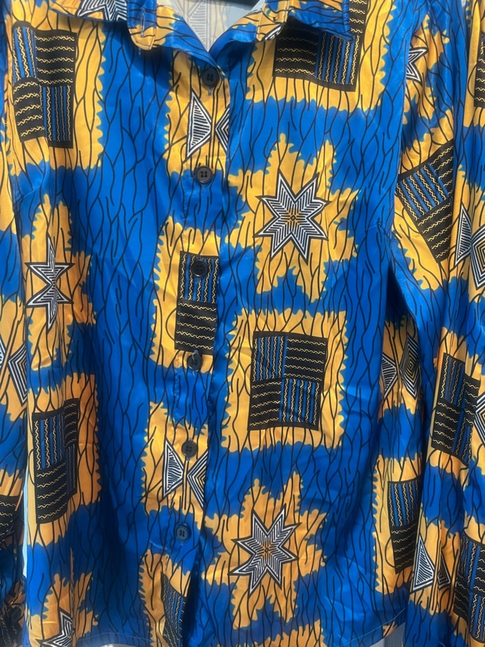 Tribal Blue & Gold Geometric Wide-Leg Jumpsuit - Picture 4 of 7